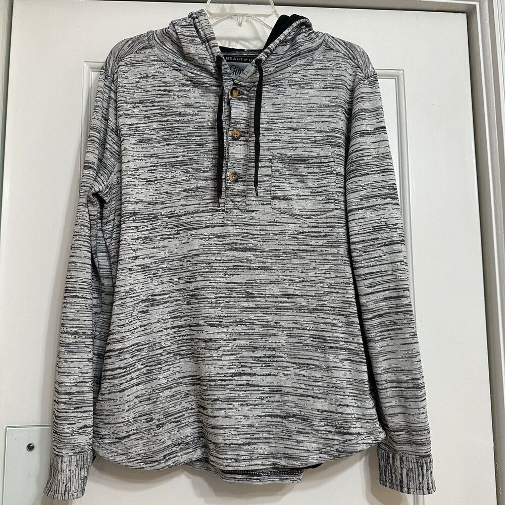 Men’s BEAUTIFUL GIANT Heathered, Henley Style Hooded Pullover, Henley,‎ Medium